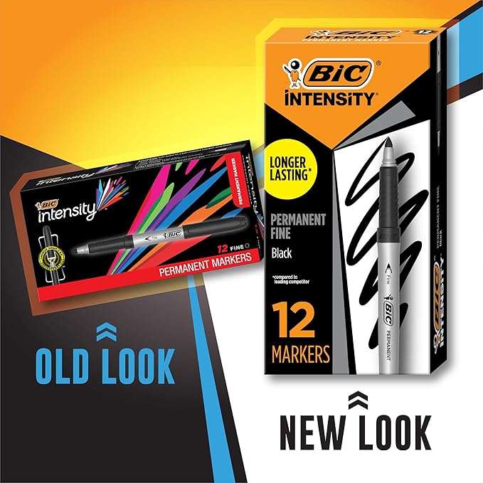 BIC Intensity Black Permanent Markers, Fine Point, 12-Count Pack of Black Markers With Non-Slip Grip for Comfort and Control
