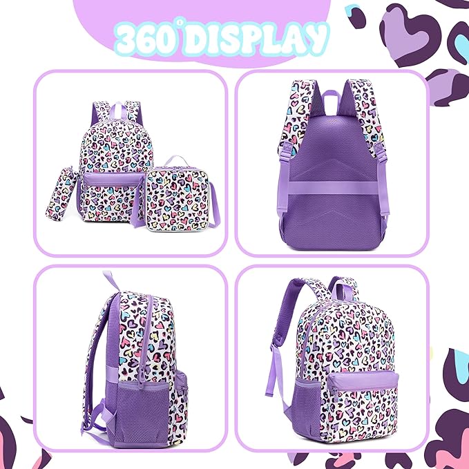 Leopard Backpack for Girls Backpack with Lunch Box School Backpacks for Girls with Pencil Case Back to School Supplies