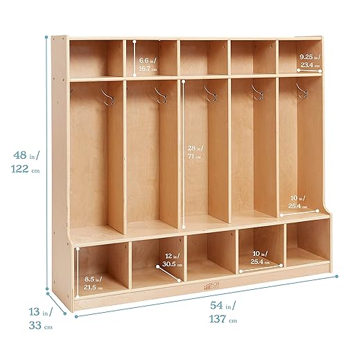 ECR4Kids 5-Section Coat Locker with Bench and Cubby Storage, Classroom Furniture, Natural
