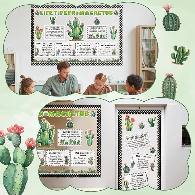party greeting Cactus Bulletin Board Set Motivational Classroom Decorations Greenery Succulent Paper Cutouts Plant Bulletin Board Border for Back to School Wall Door Decor Class Must Have Supplies
