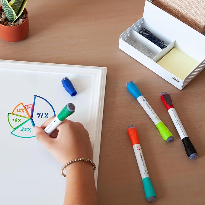 U Brands Fine Tip Dry Erase Markers with Eraser, Magnetic Double Ended Whiteboard Markers, Low Odor, Assorted Bright Colors, Set of 6