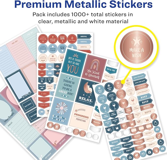 Avery Productivity Planner Sticker Pack, Calendar, Bullet Journaling, and Productivity, Great for to-Dos, Meetings, Budget, and More, 15 Sheets, 1,094 Planner Stickers (6777)