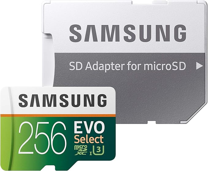 SAMSUNG ELECTRONICS EVO Select 256GB MicroSDXC UHS-I U3 100MB/s Full HD & 4K UHD Memory Card with Adapter (MB-ME256HA)
