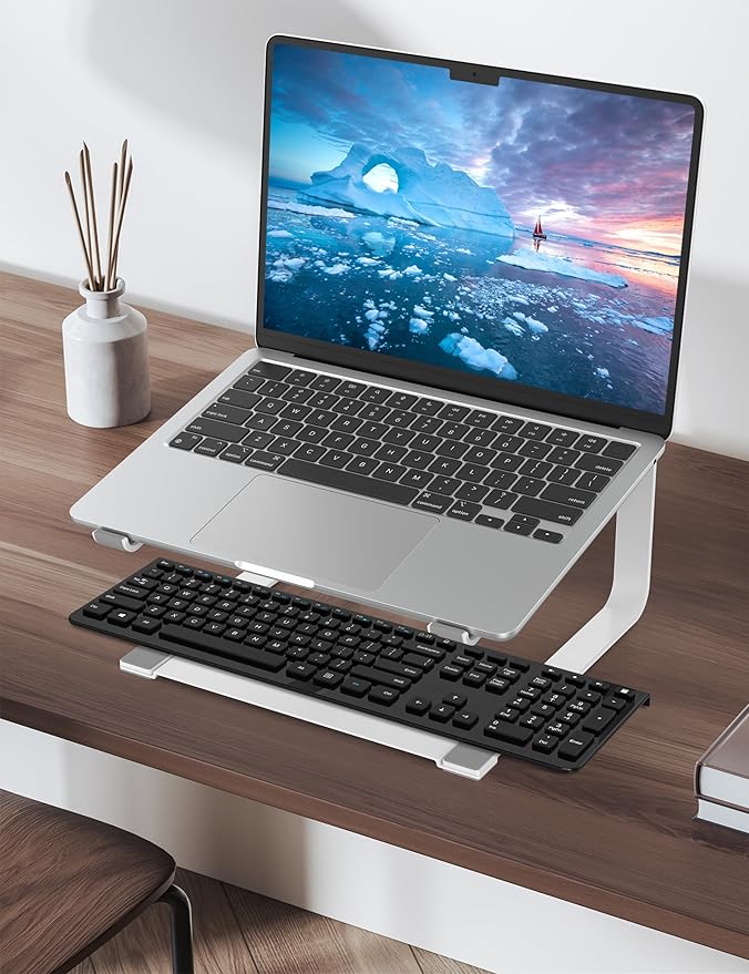 SOUNDANCE Laptop Stand for Desk, Metal Computer Riser, Heavy Stable PC Holder, Ergonomic Laptops Elevator for 12 to 17.3 Inches Notebook Computer, White