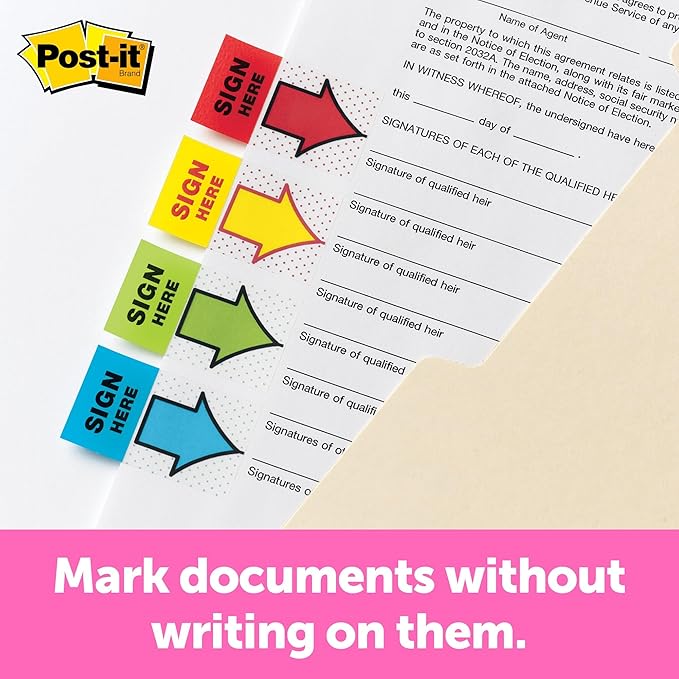 Post-it Sign and Date Flags, 50/Dispenser, 2 Dispensers/Pack, 1 in Wide, Bright Green (680-SD2) (Pack of 2)