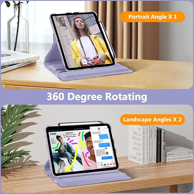 Fintie Rotating Case for iPad (A16) 11th Generation 11 Inch (2025), iPad 10th Generation 10.9 Inch (2022) - [Built-in Pencil Holder] 360 Degree Rotating Protective Stand Cover, Lilac Marble