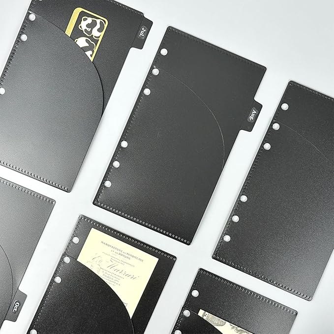 NatSumeBasics 12 Black A6 Binder Pocket Dividers with Label Sticker A6 Cash Envelopes for 6 Rings Budgeting Binder Inserts Supplies Accessories (12 Black)