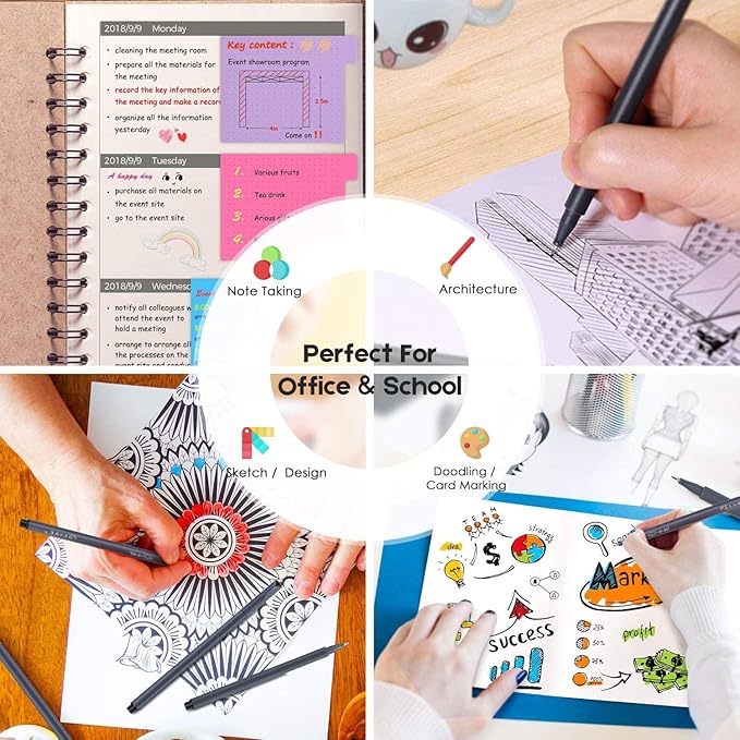 iBayam 0.38mm Black Ink Pens Fine Point Smooth Writing Pens for Adults, 18-Pack Journal Planner Black Pens Fine Tip, Suitable for Office Business