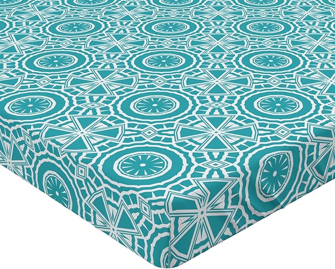 Ambesonne Boho 2 Pack Fitted Sheet, Modern Mandala Effect Pattern, Bed Cover All-Round Elastic Deep Pockets 2 Pieces, Package Contains 2 Queen Size Fitted Sheets, Dark Seafoam and White