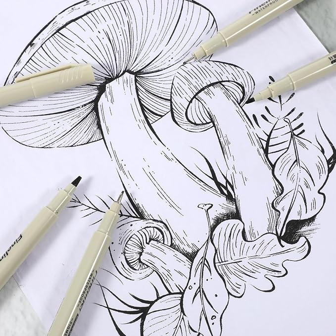12 Pcs Fineliner Drawing Art Pens Black Waterproof Pigment Ink Set Outlining Archival Quality Markers Thin No Bleed Smooth Supplies for Artists Calligraphy Manga Journaling Illustration