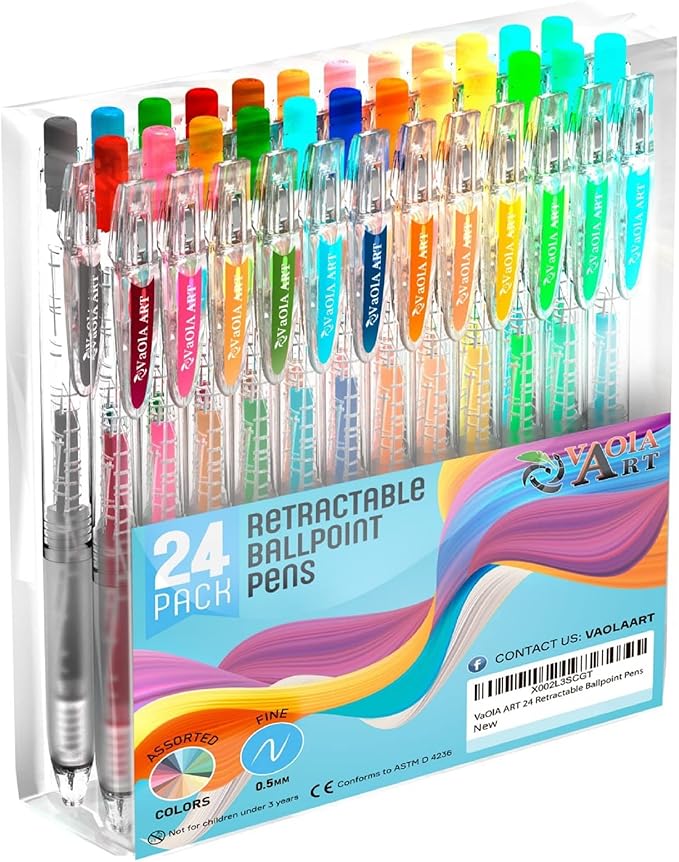 Retractable Gel Pens - Colored Pens for Adult Coloring - Cute Pen Set 24 Colors - Colored Gel Pens Art and School Supplies
