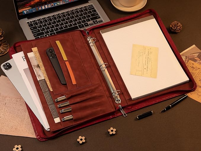 AZXCG Embossed Padfolio for Women,Zippered Padfolio with 3 Ring Binder,Business Portfolio Organizer for Women with A4 Writing Pad Holder, Leather Portfolio for Meeting,Gift for Valentine's Day