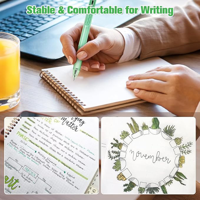Gel Pens, 10 Pcs Pastel Green for Journaling, Cute 0.5mm Fine Point Retractable, Aesthetic Writing With Highlighter, Multicolor Ballpoint for School, Office Supplies, Bible Set