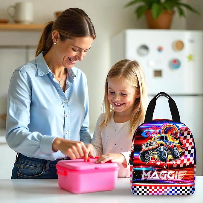 Custom Boys Truck Backpack with Lunch Box Personalized Name Bookbag Back to School Kids Backpacks for Elementary Middle School