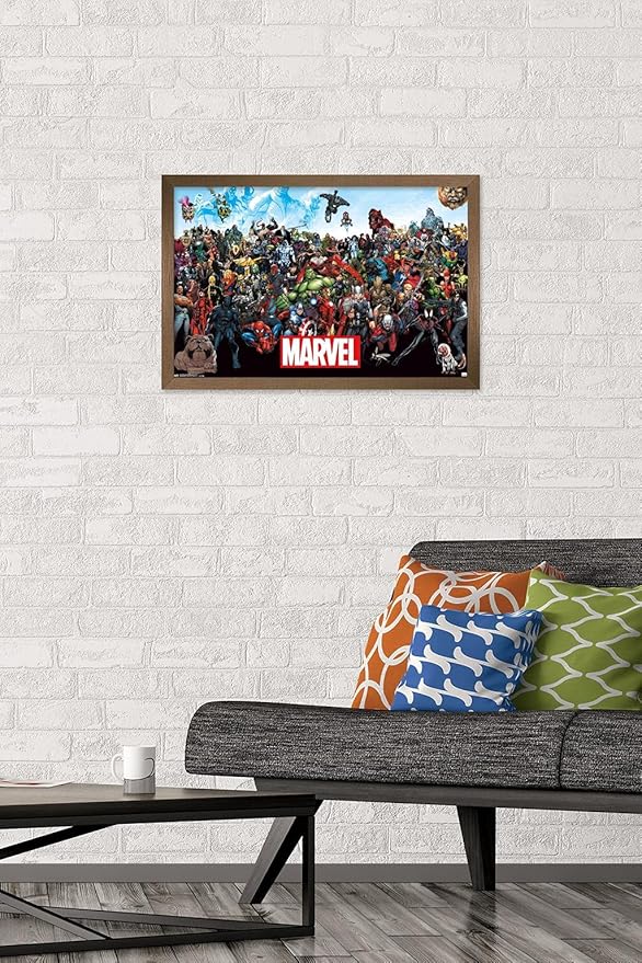 Marvel Comics The Marvel Lineup Wall Poster, 22.4L" x 14.7W", Bronze Framed Version