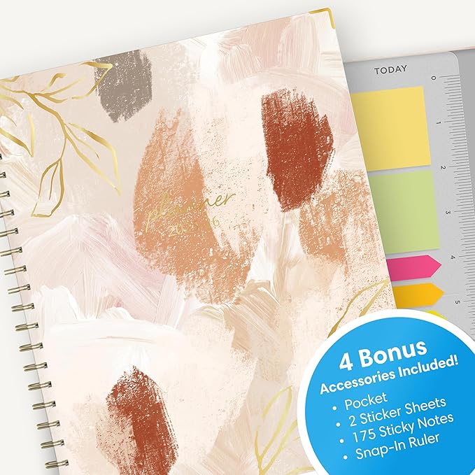 Blue Sky 15 Month Weekly and Monthly Academic Year Planner Calendar, April - June, Hard Cover, Wirebound, Laminated Tabs, Storage Pocket, Includes Snap-in Ruler w/Sticky Notes & Sticker Sheet (Henri- 2025/2026, 8.5" x 11")