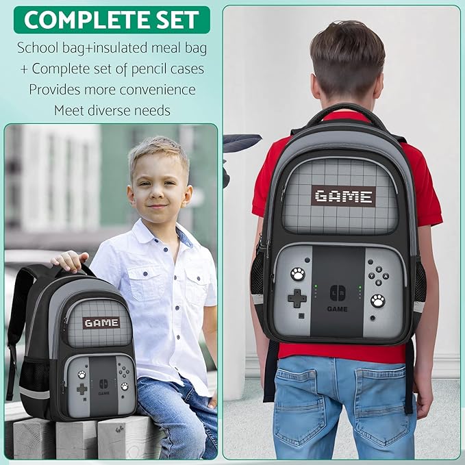 Kids Backpack For Boys，Gamer Boys Backpack For Children Teens Elementary Middle School, 17″ Students Bookbag