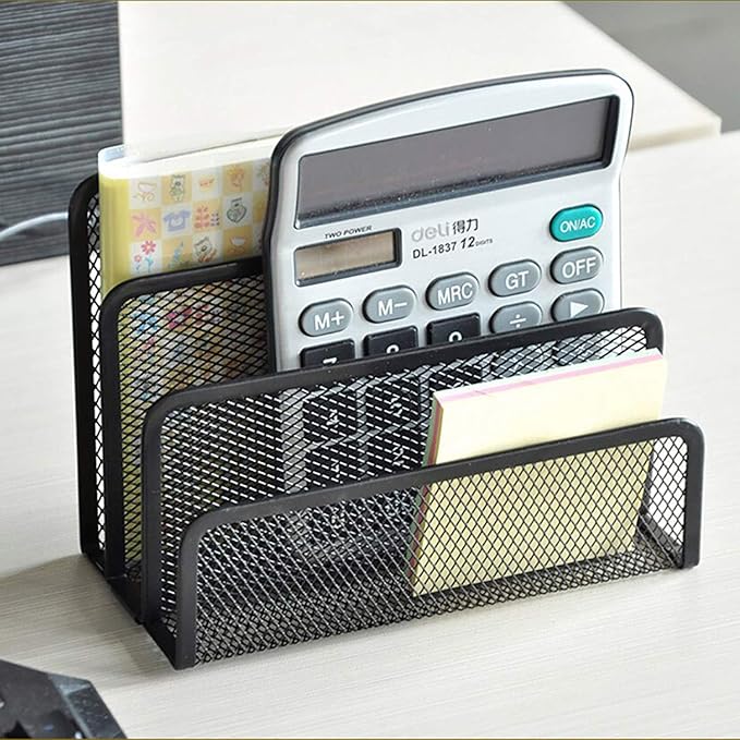 VANRA 2 Small Letter Sorters Desktop File Holder Organizer Metal Mesh with 3 Vertical Upright Compartments (2 Black)