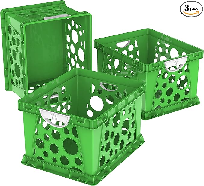 Storex Premium File Crate with Molded Handles – Letter and Legal Document and Folder Storage, Classroom Green 3-Pack (61458U03C)