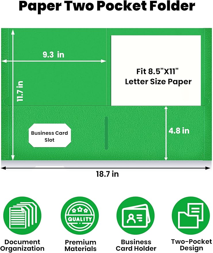 SUNEE Folders with Pockets(25 Pack, Green), 2 Pocket Folders Fit Letter Size Paper, Paper File Folder for School Office Home Business