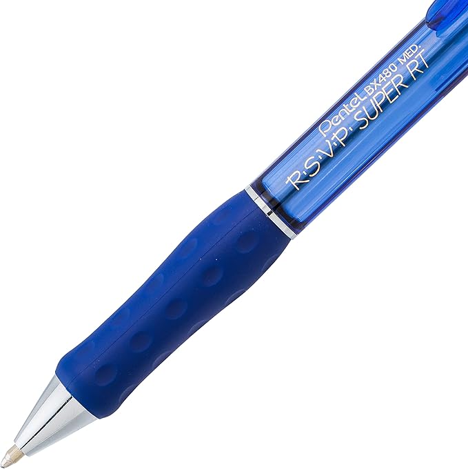 Pentel RSVP Super RT Ballpoint Pen, (1.0mm) Medium Line, Blue Ink, Pack of 2 (BX480BP2C)