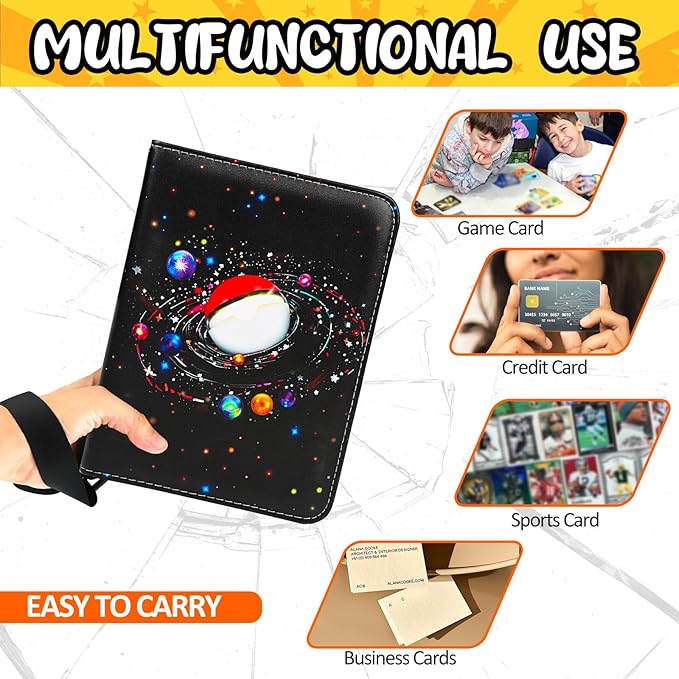 400 Pocket Trading Card Binder with 50 Removable Sleeves, Portable Zippered Card Holder, Collection Album Book Case Storage for MTG, TCG, Sports, Game Cards (Starlit Sky)