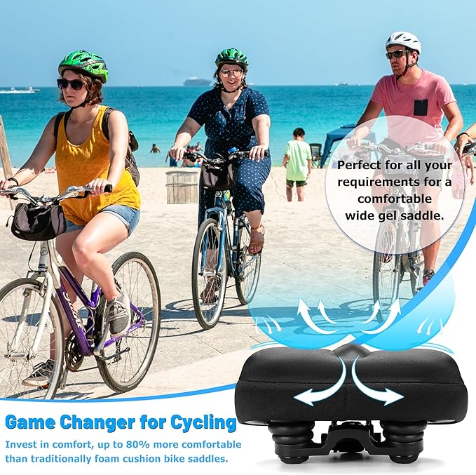 Oversized Bike Seat for Men & Women, Comfortable Gel Padded, Extra Wide Bicycle Seat Cushion Comfort, Replacement Saddle for Peloton, Stationary Exercise Bike, Mountain Bike, Cruiser, City Bike