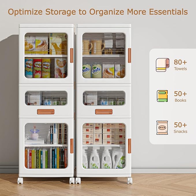 VECELO 3-Tier Narrow Bathroom Storage Cabinet with Drawer, Movable Wheels, Adjustable Shelves, Anti-Tip, Slim, for Small Space, Kitchen, Laundry, White