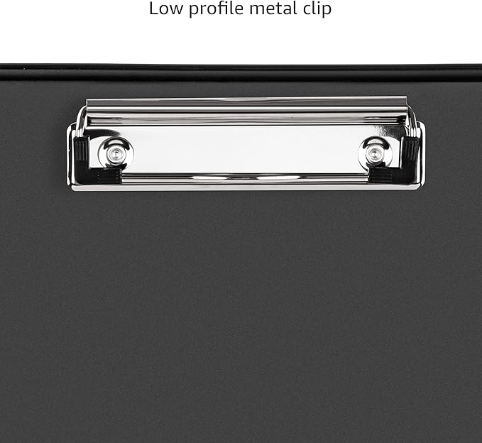 Amazon Basics Sturdy Plastic Storage Clipboard for School & Office Supplies, Lightweight, Black, 2-Pack