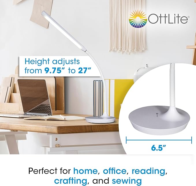 Ottlite Extended Reach LED Desk Lamp, White