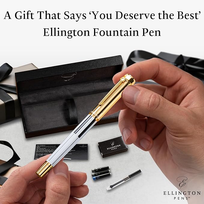 Ellington Pens Luxury Fountain Pen Set - Extra Fine Nib- Includes 3 Ink Cartridges, Refillable Ink Converter, Gift Box- Fountain Pens For Writing, Calligraphy, Journaling, Sketching (Master Chopin)
