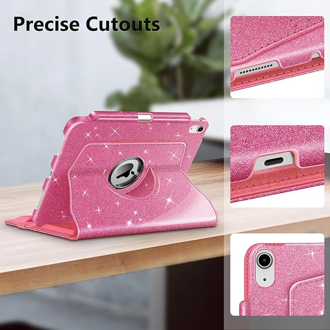 Fintie Rotating Case for iPad (A16) 11th Generation 11 Inch (2025), iPad 10th Generation 10.9 Inch (2022) - [Built-in Pencil Holder] 360 Degree Rotating Protective Stand Cover, Glittering Pink