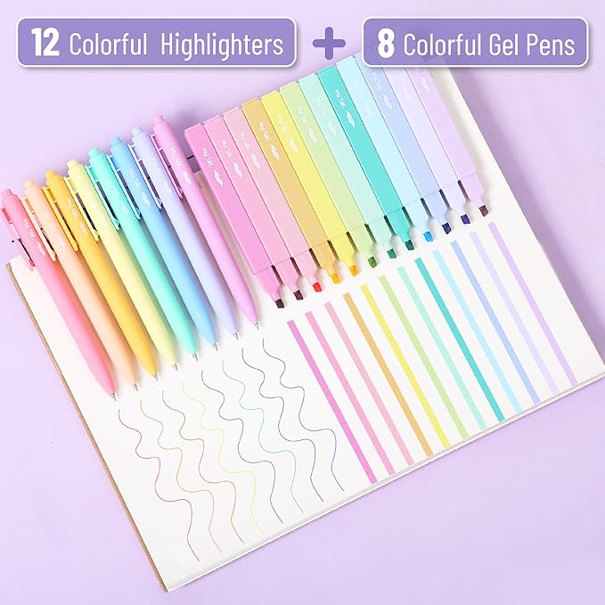 Mr. Pen- Aesthetic Highlighters and Gel Pens, 20 Pack, Colorful Bible Highlighters No Bleed, Colorful Ink Gel Pens