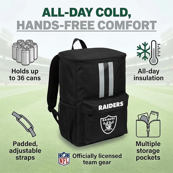 Cooler Backpack – Portable Soft Sided Ice Chest – Insulated Bag Holds 36 Cans - Football Gear – Show Your Team Spirit with Officially Licensed Fan Gear
