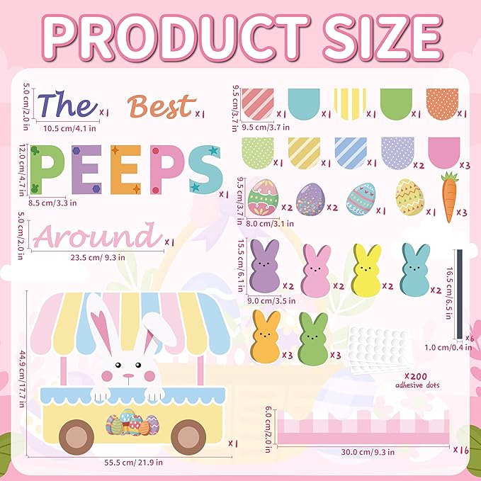Easter Bulletin Board Decorations, 76pcs Spring Easter Classroom Decorations Set, Easter Eggs Bunny Cutouts Easter Bulletin Board, Peeps Decorations School Classroom Home Office Spring Easter Decor