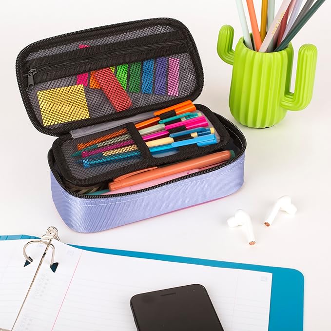 Five Star Pencil Pouch, Pen Case, High-Capacity Zipper Pouch, Storage Organizer for School Supplies Earbuds Chargers Cables Makeup, Lilac/Berry (500211F-ECM)