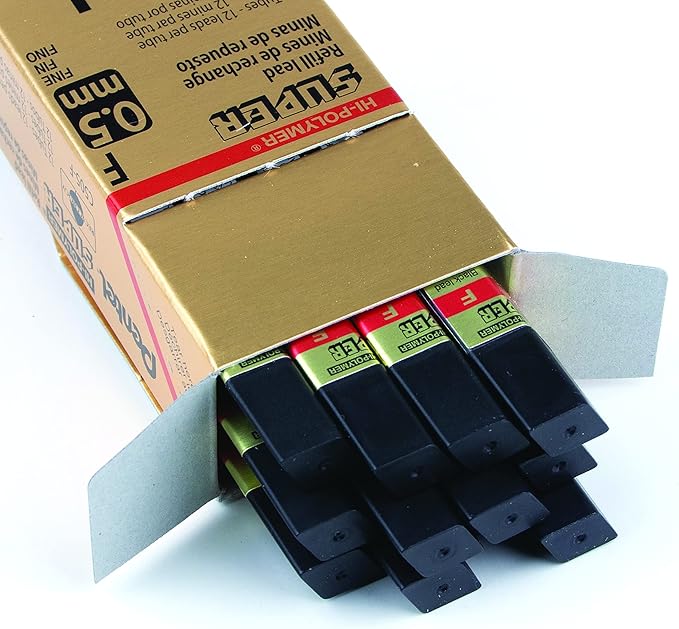Pentel Super Hi-Polymer Refill, 0.5mm, Fine, F, 144 Pieces of Lead (C505-F)