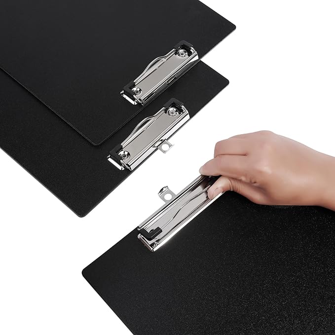 BOMKEE Black Clipboard, 10 Pack A4 Letter Size Clipboard Plastic Clipboards with Low Profile Metal Clip and Hanging Hole for Office and Home