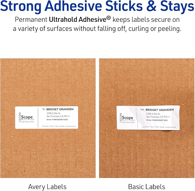 Avery Waterproof Printable Address Labels with Sure Feed, 1" x 2-5/8", White, Ultrahold Permanent Adhesive, Laser Printers, 300 Blank Mailing Labels, Great for Mailing, Branding, and More (15509)