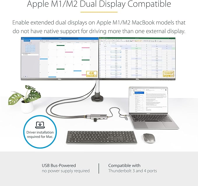 StarTech.com USB-C Multiport Adapter w/Attached USB-C to USB-A Dongle, Dual HDMI (4K30Hz/1080p60Hz), 3X USB-A 5Gbps, Mini Travel Dock, Laptop Docking Station, 1.3ft/40cm Cable (167B-USBC-MULTIPORT)