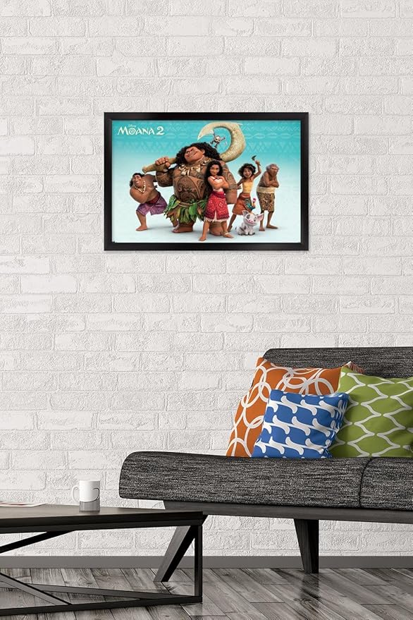 Disney Moana 2 - Group Wall Poster, 22.4L" x 14.7W", Black Framed Version