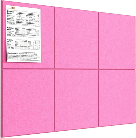 MaxGear Large Cork Board for Wall 36" x 24", Pink Bulletin Board, 6 Pack Felt Wall Tiles with Pushpins, Cork Boards for Office Pin Board Tack Board Cork Boards