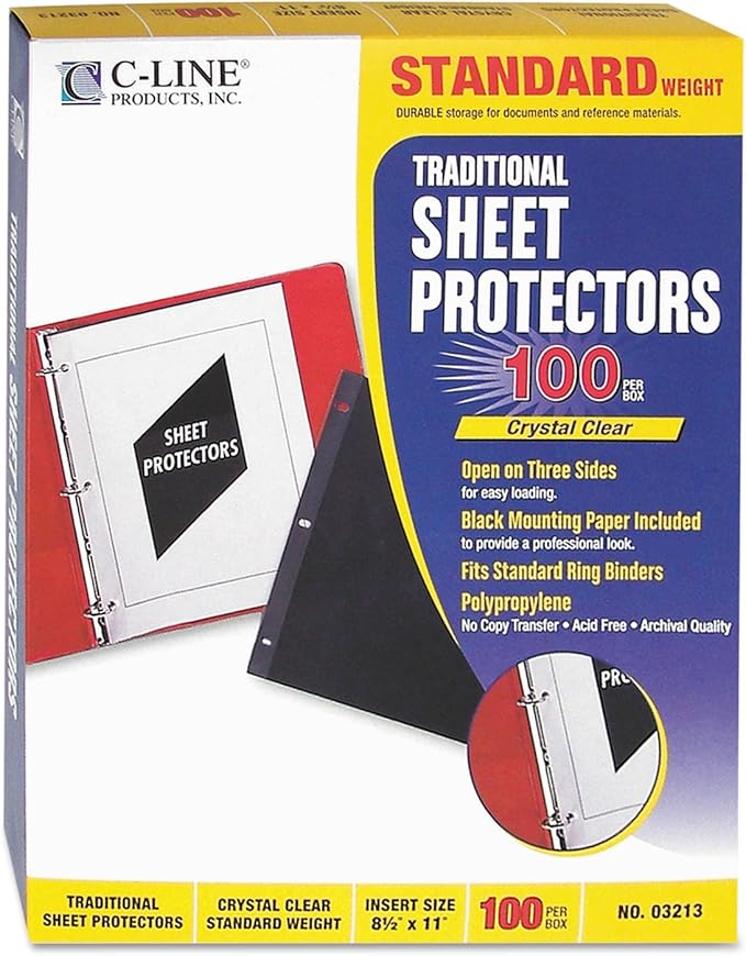 C-Line Traditional Polypropylene Sheet Protector, Standard Weight, 11 x 8 1/2, 100/BX