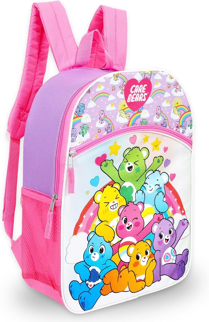 Care Bears Backpack and Lunch Box Set - Bundle with 16" Backpack, Lunch Box, Water Bottle, Stickers, More | Care Bears School Bag for Kids, Girls