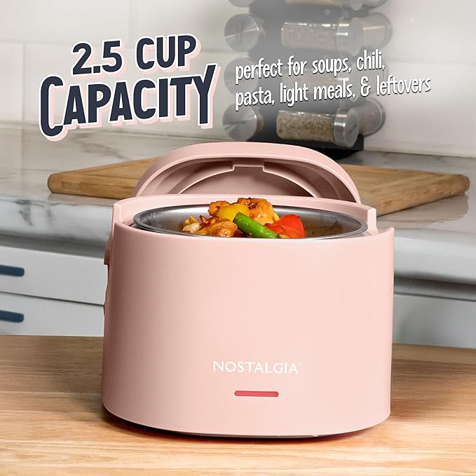Nostalgia Portable Heated Lunch Box – 2.5-Cup Stainless Steel Food Warmer – Detachable Cord, Leak-Proof Lid, Carry Handle – Portable for Work & Travel – Cherry Blossom