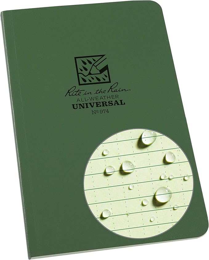 Rite in the Rain Weatherproof Soft Cover Notebook, 4.625" x 7.25", Green Cover, Universal Pattern (No. 974)
