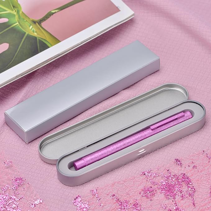 Hongdian 1851 Forest Fountain Pen Pink Ice Flowers, Medium Nib Classic Design with Converter and Metal Pen Case