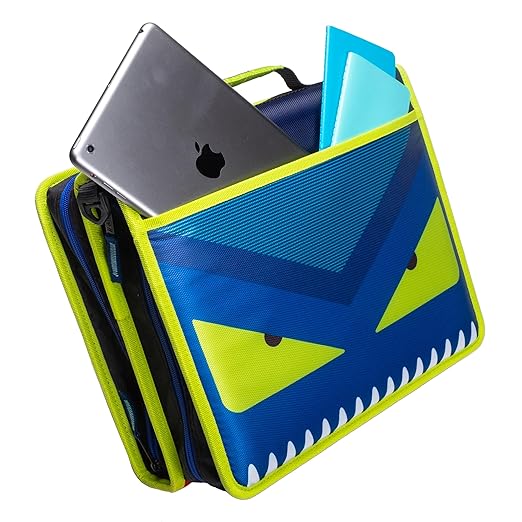 Case-it 6 Pack Z Shape Zipper Binder - Two Binders in One - Double Sided 1.5 Inch D-Ring - 500 Page Capacity - Comes with Shoulder Strap, Monster Design Z-176-ME-C-BLUR, Light Blue, Purple