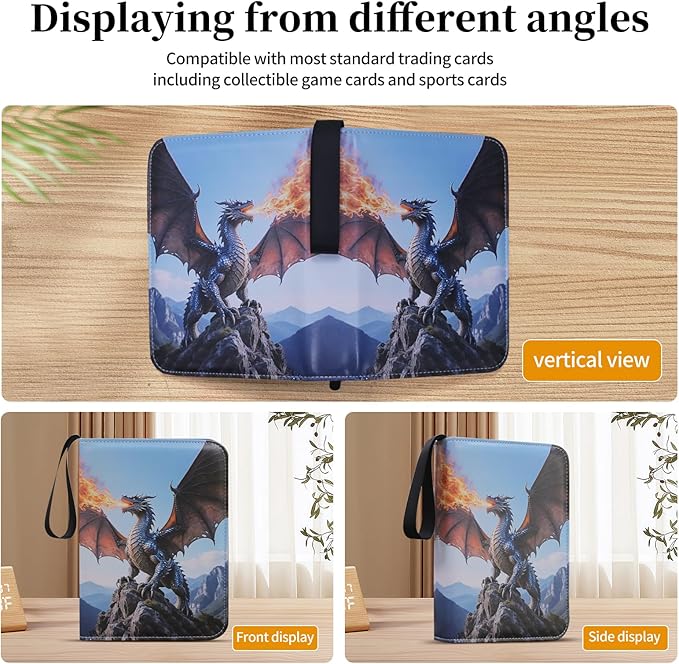 Trading Card Binder Deluxe Charizard 4-Pocket Side-Loading Pages Zipper Album with 50 Sleeves, 400 Pockets – Fits Sleeved Cards, Ideal for TCG, MTG, Sports Collectors