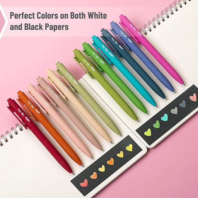 Mr. Pen- 12 Pack Retractable Gel Pens, Vintage & Colorful, Fine Tip 0.7mm